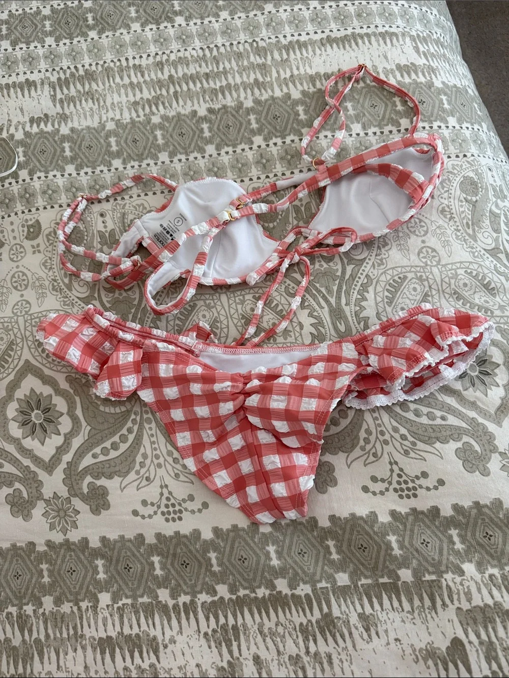 Montce Red and White Gingham Ruffle Bikini Set
